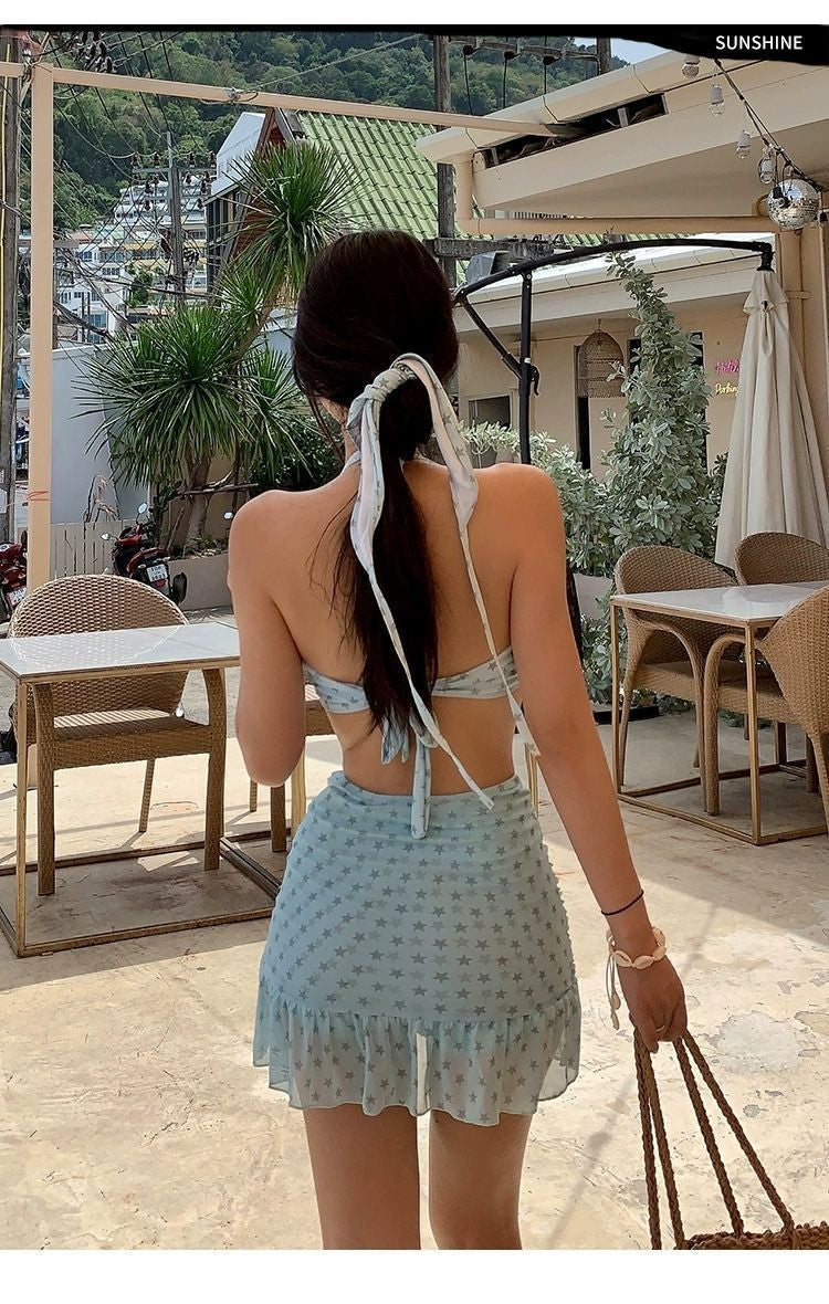 Women's Mint Mambo Bikini Set Luxury Skirted Two-Piece Swim Dress with Push-Up Top Slimming Hot Spring Resort Swimwear