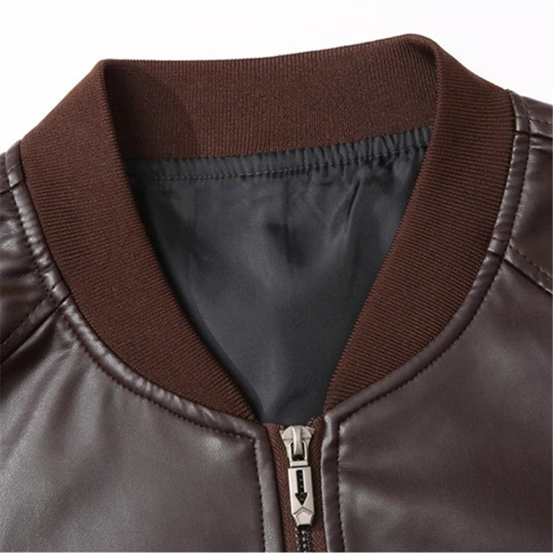2025 Spring Men's Casual Leather Jackets Solid Stand Collar Zipper Motorcycles PU Outwear Male Autumn Fashion Moto Biker Jacket