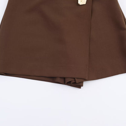 Asymmetry High Waist Mini Skirt Women Fashion Metal Decoration Elegant Skirt Shorts Woman Y2k Streetwear A Line Casual Skorts