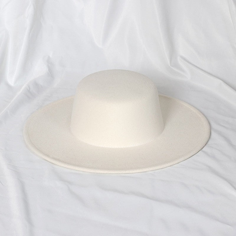 2022 new oversized edge flat top hat retro French felt hat outdoor sun hat women's big-brimmed fedora hat