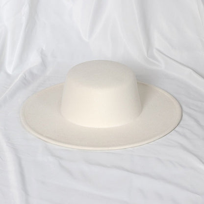 2022 new oversized edge flat top hat retro French felt hat outdoor sun hat women's big-brimmed fedora hat
