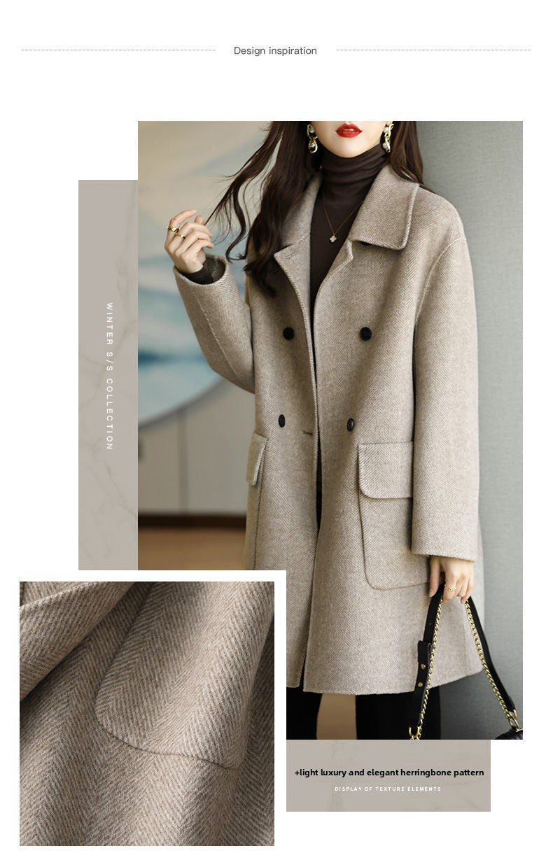Plus Size Women's Thickened Woolen Coat Hot Sale Of The Season Autumn Winter New Style Coffee Color Slimming Mid-Length Korea...
