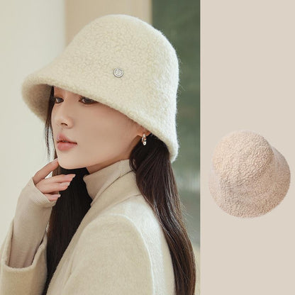 Chapéu Bucket Feminino Outono Inverno Lã Aba Larga Quebra-Sol Bob Cap Manter Quente Casual Vintage Acessórios de Chapéu Feminino