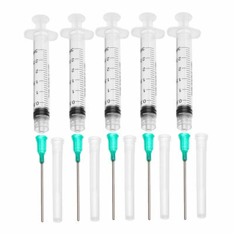 Seringa Luer de 1/3/5/10ML com Agulha de Ponta Romba de 14-25Ga 1,5" e Conjunto de Tampa de Agulhas de Distribuição de Aço Inoxidável para Mistura de Líquidos
