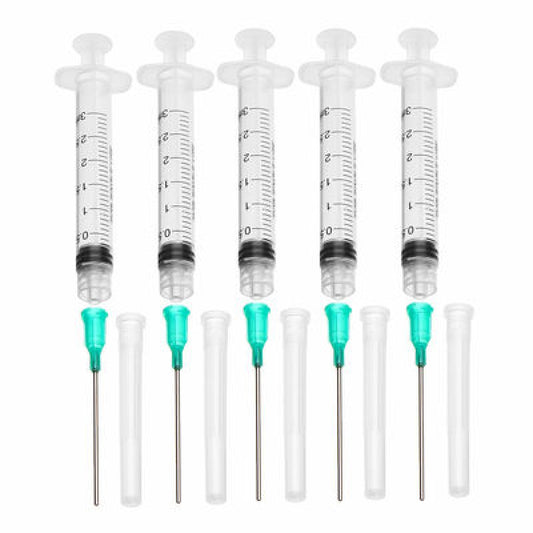 Seringa Luer de 1/3/5/10ML com Agulha de Ponta Romba de 14-25Ga 1,5" e Conjunto de Tampa de Agulhas de Distribuição de Aço Inoxidável para Mistura de Líquidos