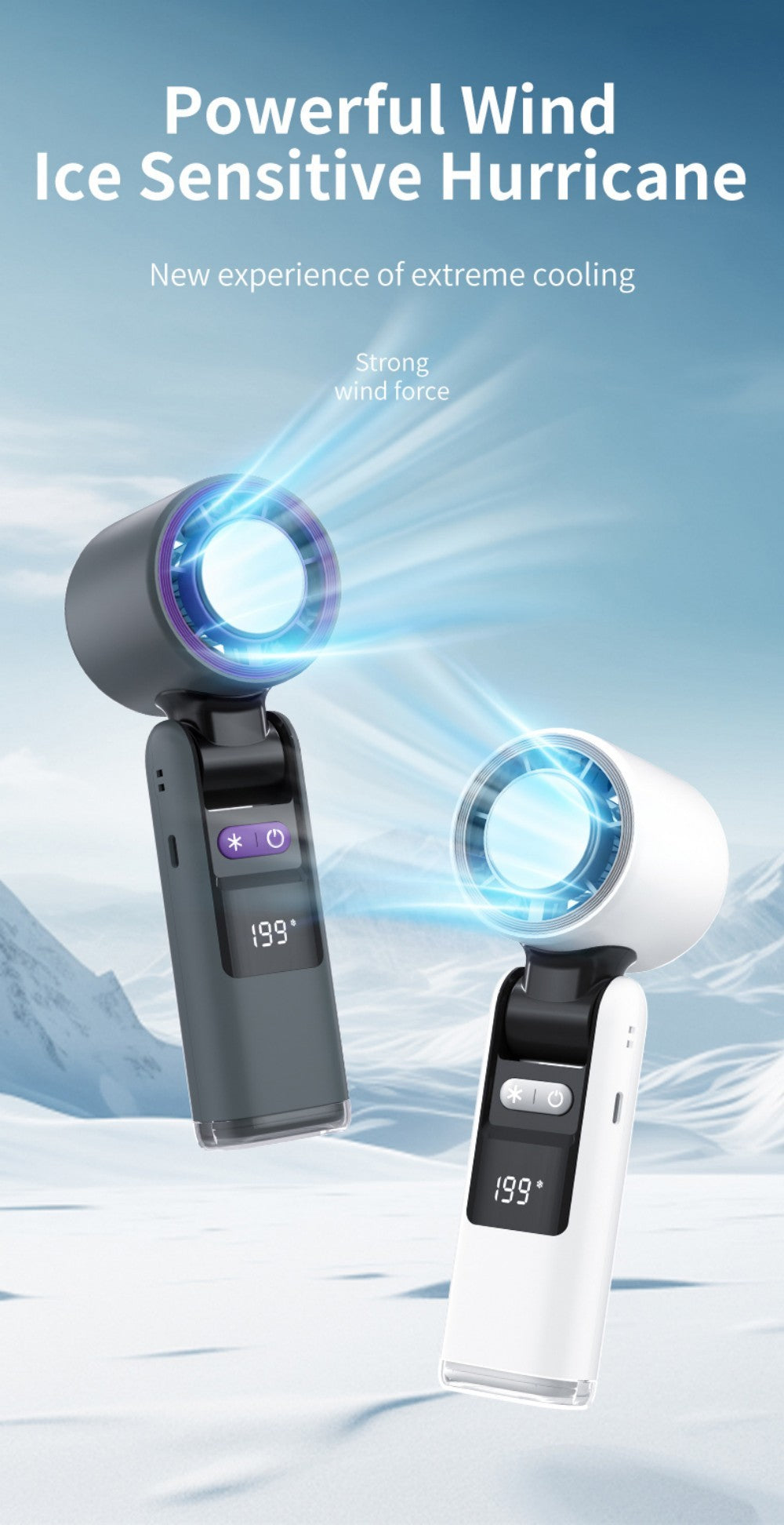 Mini Handheld Turbo Fan Foldable Design 1-199-Speed Wind 4000mAh Rechargeable Digital Display Protable Pocket Fans for Outdoor