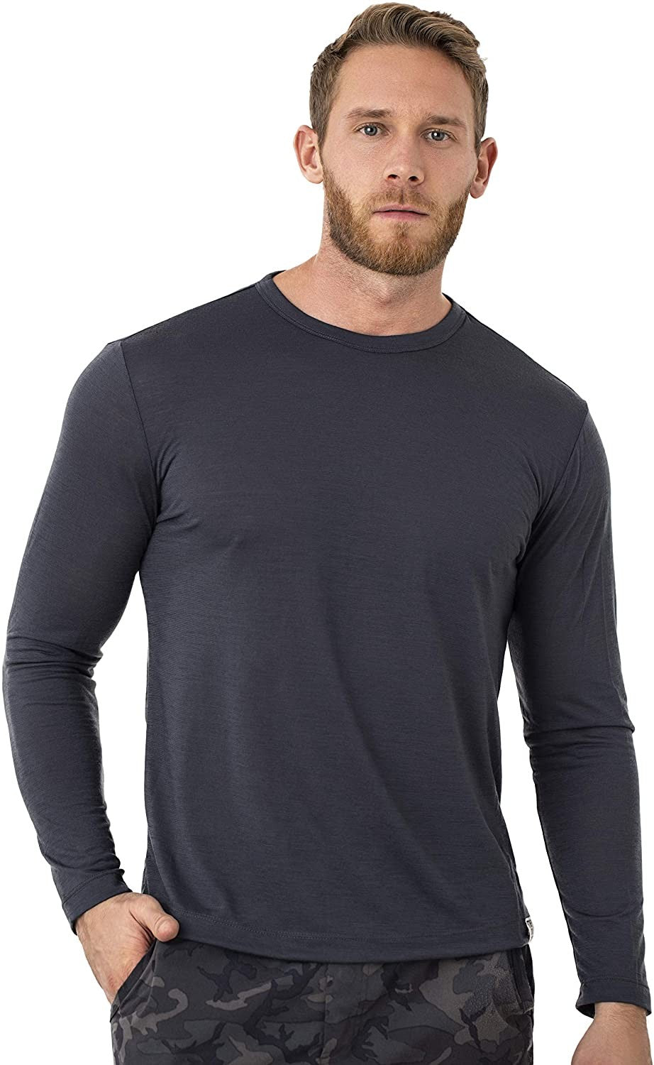 Men's 100% Merino Wool Base Layer 240G Shirt Thermal Top Warm Wicking Breathable Anti-Odor Underwear Warm Base Layer Clothing