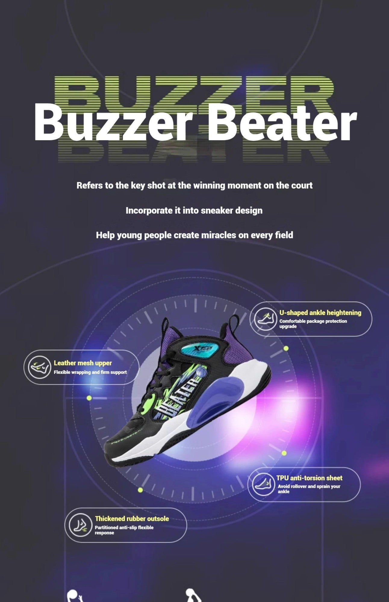 Xtep Teenager's Basketball Shoes 2025 Spring Unisex Mesh Breathable Lightweight Fashion Comfortable Sport Shoes 676415129390