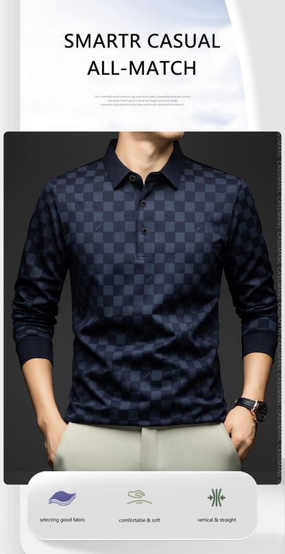 BROWON Polo Shirts for Man Autumn Business Slim Fit Long Sleeve T Shirt Men 2025 New Casual Loose Pullover Plaid Men Tops & Tees