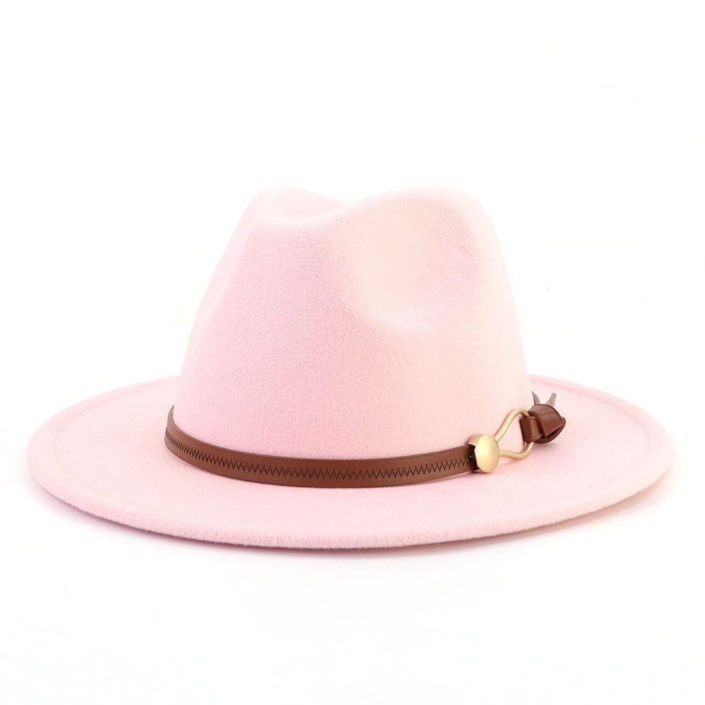 New Brown Belt Buckle Jazz Fedora Hat Autumn Winter Women Men Party Church Top Hat Wide Brim Sun Hat Felt Panama Cap