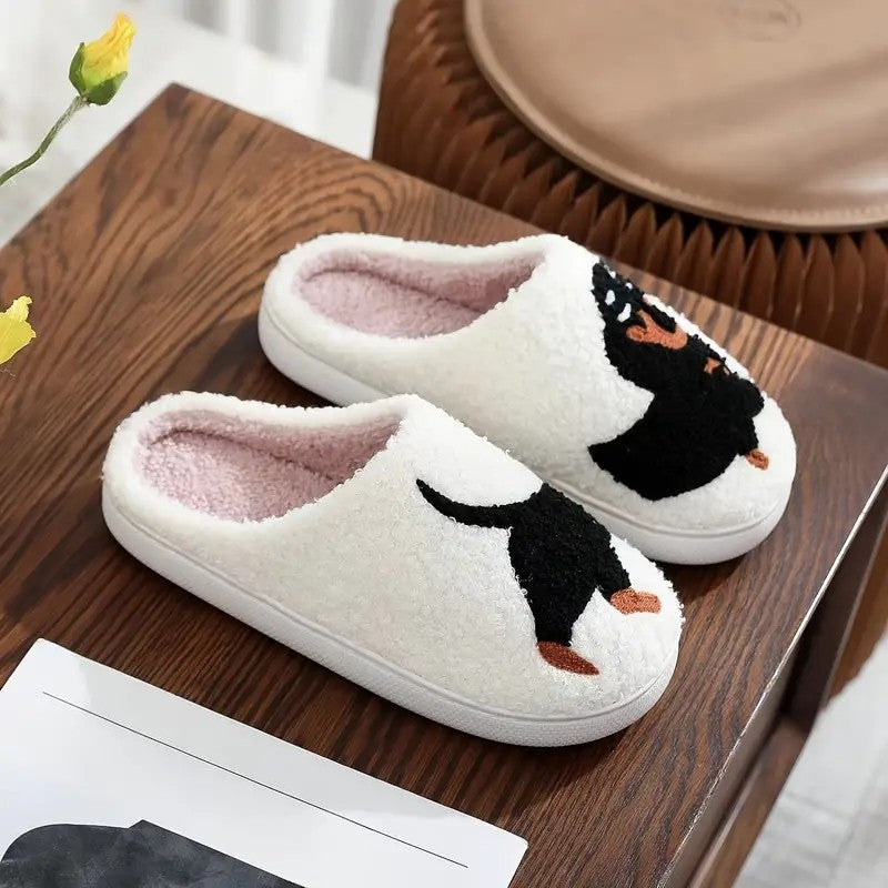 Platform Fluffy Slippers Women House Plush Cartoon Dog Designer Winter Shoes Girls Flats Home Fashion Casual Footwear Large Size
