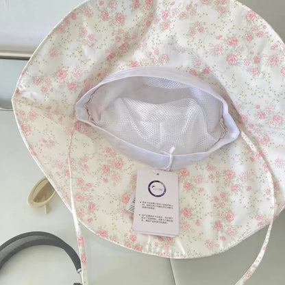 Floral Bucket Hats For Women Drawstring Fishermen Hat Female Foldable Sun Protection Hat Outdoor Beach Mountain Camp Visor Caps