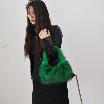 Solid Color Plush Dumpling Bag Simple Style Niche Design Faux Fur Handbag Tote Small Women's Underarm Hobo Bag