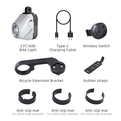 CYCLAMI Hanging Bike Headlight GoPro Ultra Bright Wireless Remote Front Lamp MTB Road High Brightness White CYC 1600 Lumen Light