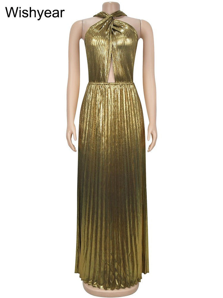 Wishyear Women's Sexy Ruched Patchwork Bodycon Dress Halter Sleeveless Backless for Autumn Birthday Party Evening Christmas Prom