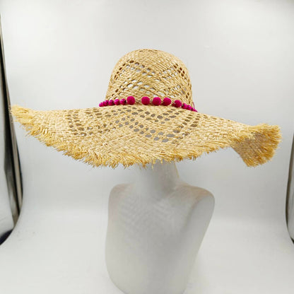 Chapéu de palha de verão alfinete de pérola chapéu de palha feminino de aba plana oco com ranhuras de verão para praia e sol sombreiro ????
