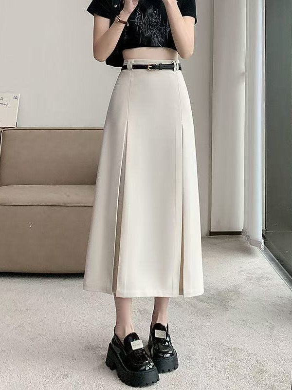 plus Size Suit Skirt Women Summer New Elastic High Waist Slim A-Line Skirt Belly Cover Pleated Skirt Korean Sle Casual Wear