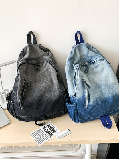 Men's and Women's Backpacks, Student Schoolbags, Large-Capacity Washed Denim Bags