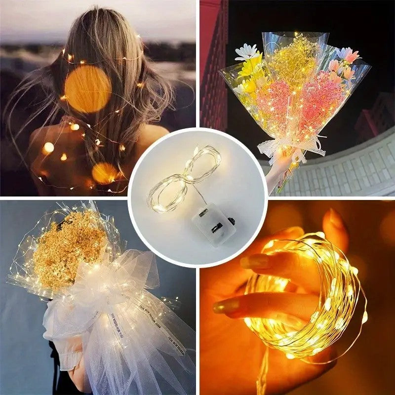 10pcs LED Fairy Light Battery Powered String Lights Waterproof Silver Wire Moon Light For DIY Wedding Party Bedroom Cake Decoar