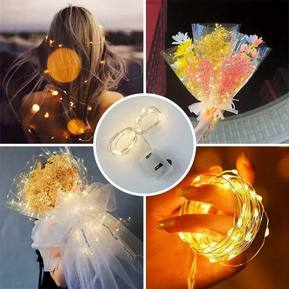 10pcs LED Fairy Light Battery Powered String Lights Waterproof Silver Wire Moon Light For DIY Wedding Party Bedroom Cake Decoar