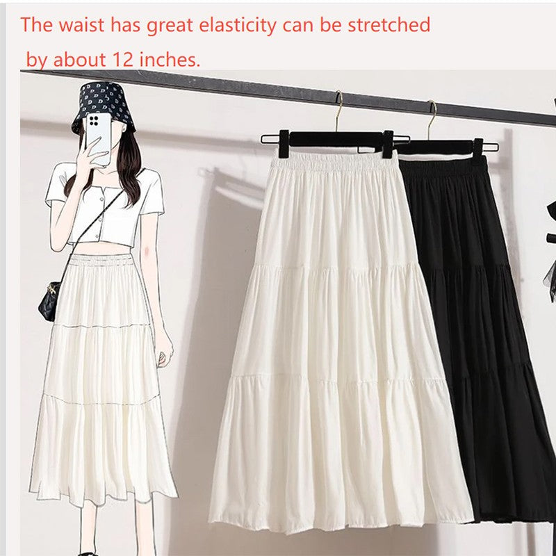 A-line Skirt High Waist Casual Slimming Cake Skirt Versatile Mid Length Dress Youthful Women New In Clothes Sweet Black Trend