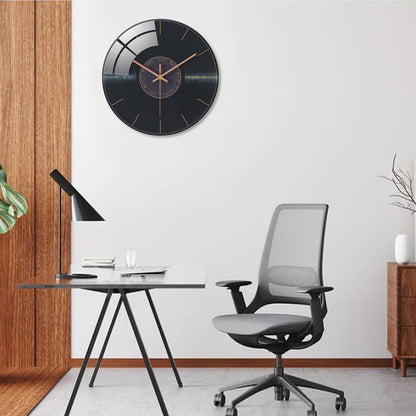 Creative Music Element Vinyl Record Pattern Tempered Glass Wall Clock Living Room Bedroom Kitchen Home Decoration Wall Clock Silent Quartz Clock Holiday Gift 12 Inches 14 Inches 16inch (Without Batteries)