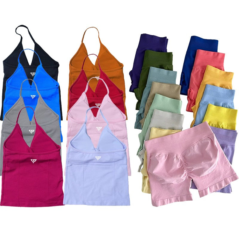 Women's Sports Gym 2-piece Set Vest High Waist Seamless Shorts Gym Wear Sportswear Essential for Workout