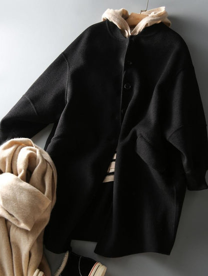 Women's Black Wool Coat 2025 Autumn New Fashion Long Slim Fit Casual Versatile Overcoat