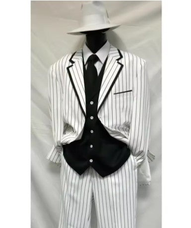 Elegant Men's Suits 3 Piece Stripe Jacket Pants Black Vest Single Breasted Notch Lapel Slim Fit Full Sets Terno Luxury Outfits