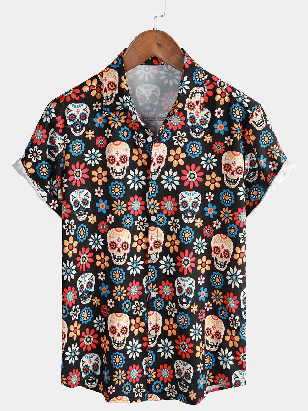 Men's Floral Skull Smiley Shirt Tropical Fashion Hawaiian Street Casual Short Sleeve Shirt Lapel Fashion Outdoor