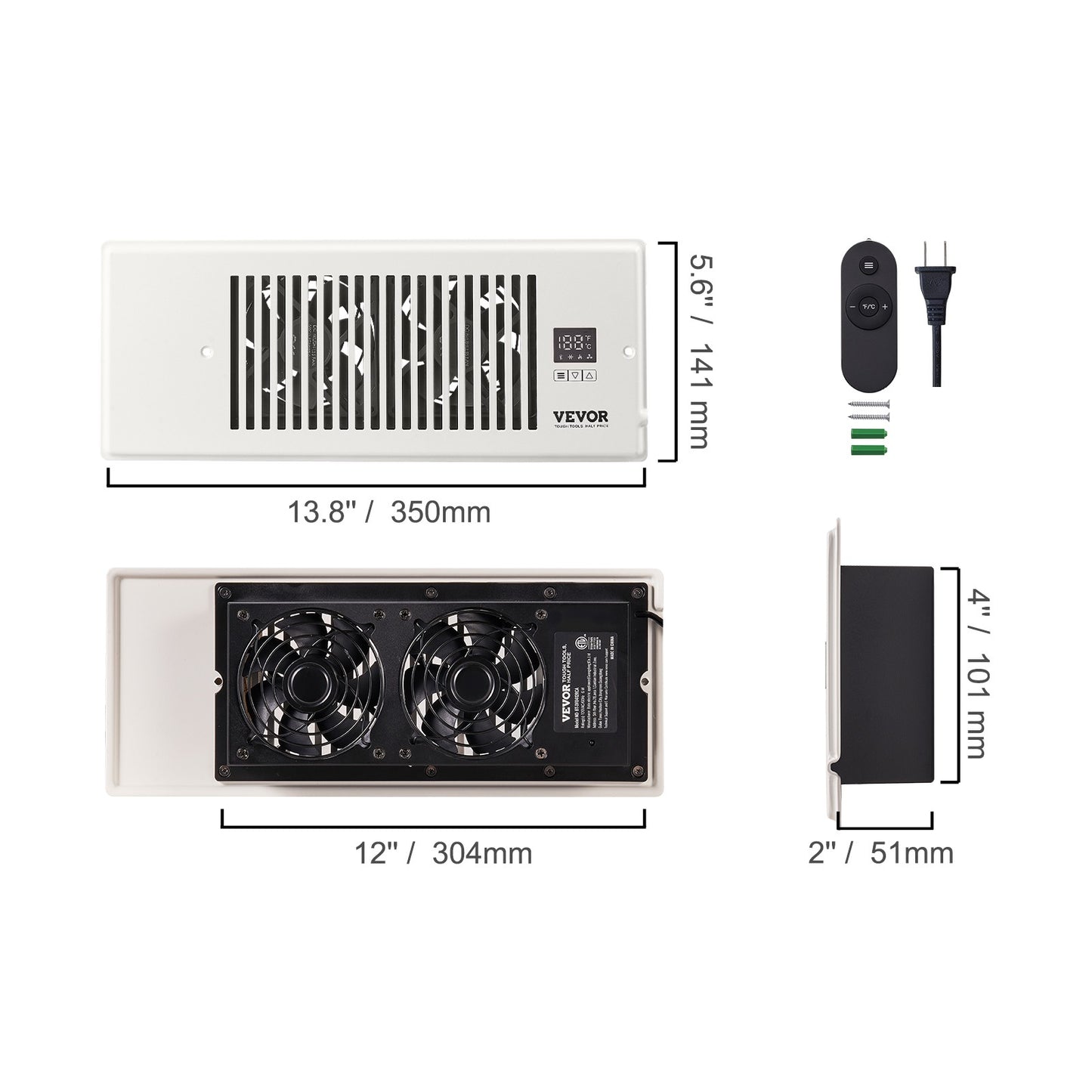 SucceBuy Booster Fan 4x12in Duct Fan 100CFM 10 Adjustable Speeds with LCD Smart Controller for Wall and Floor