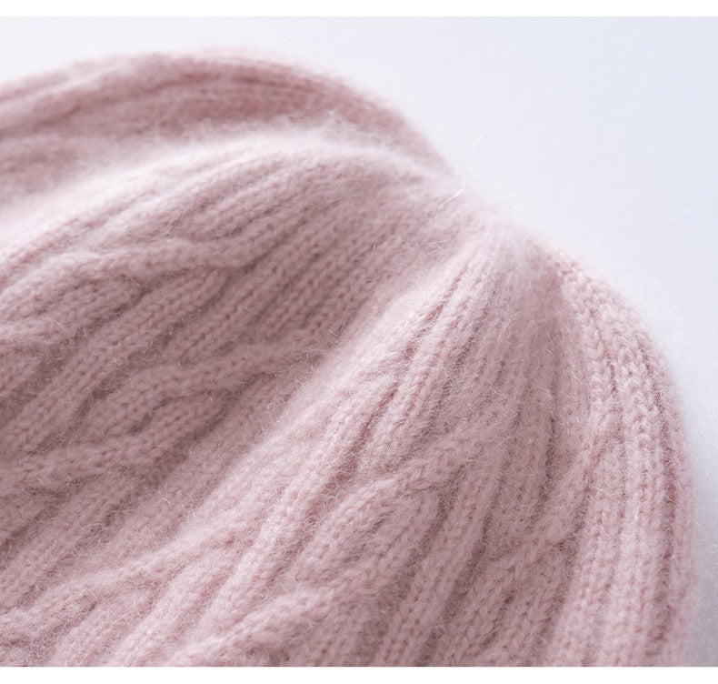 Autumn Winter 100% Cashmere Hat Double Layer Thickened Reversible Cold-Proof Unisex Knitted Wool Hat Versatile Ear Protection