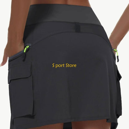 U2JB Fashion Workout Skirt Moisture Skort Elastic Waist Functional Pocket Design