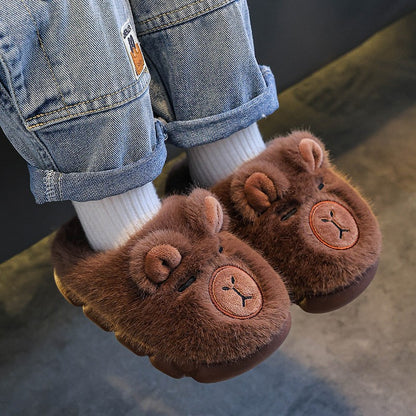 Kids Winter Warm Cotton Slippers Cute Capybara Slip-On Shoes for Boys & Girls Soft Non-Slip Soles Lightweight Easy Wear Closure