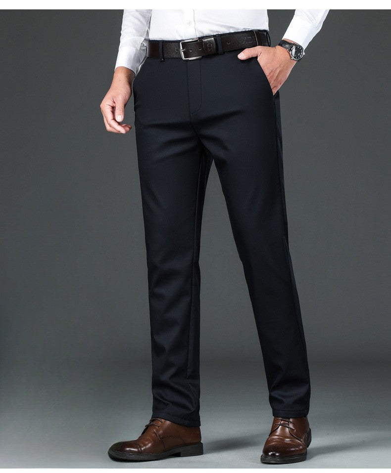 Flannel Thick Men's Casual Pants Navyblue Winter New Fleece Business Stretch Warm Plush Trousers Brand Slim Straight Male Pants