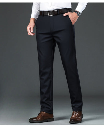 Flannel Thick Men's Casual Pants Navyblue Winter New Fleece Business Stretch Warm Plush Trousers Brand Slim Straight Male Pants