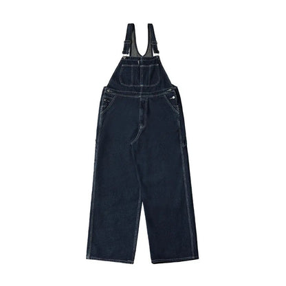 Macacão Jeans Retrô Estilo Japonês Casual Perna Reta Roupa de Trabalho Streetwear Americano Macacão Jeans Masculino e Feminino Folgado