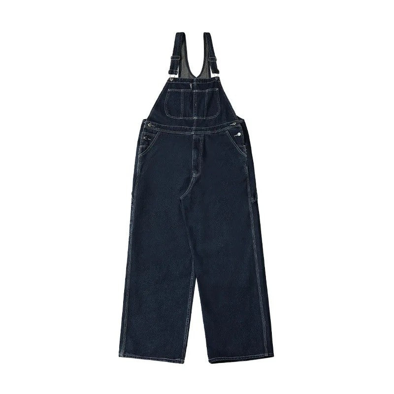 Macacão Jeans Retrô Estilo Japonês Casual Perna Reta Roupa de Trabalho Streetwear Americano Macacão Jeans Masculino e Feminino Folgado