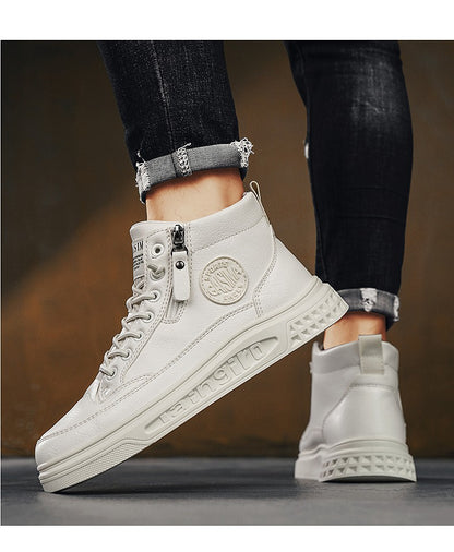 Leather Men Ankle Boots Fashion comfortable Men Sneakers Luxury British style High Top Shoes Men Platform Casual Shoes 2025 New