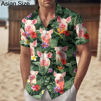 Cute Pig Hawaii Shirt Pink Pig Summer Aloha Shirts Barchelory Party Outfit, Funny Hawaii Shirt, Pig Lovers,Gift For Farmers Tops