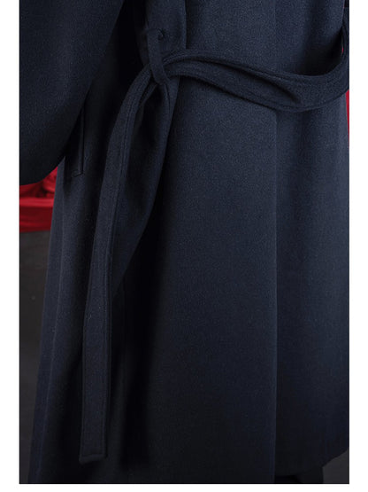 Mauroicardi Autumn Winter Oversized Extra Long Warm Navy Blue Wool Blends Coat Men Loose Luxury Designer Woolen Overcoat 2024