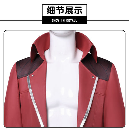 Dante Cosplay Costumes Men's Uniform Red Long Poncho Jacket Set Ruby Pendant Necklace Roleplay Prop Outfits Halloween Carnival