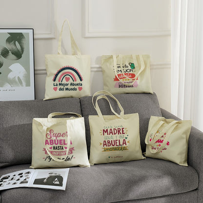 Spanish Abuela Quote Tote Bag Vibrant Shoulder Handbag with Heart Ribbon Design Perfect for Mother’s Day & Grandma Appreciation