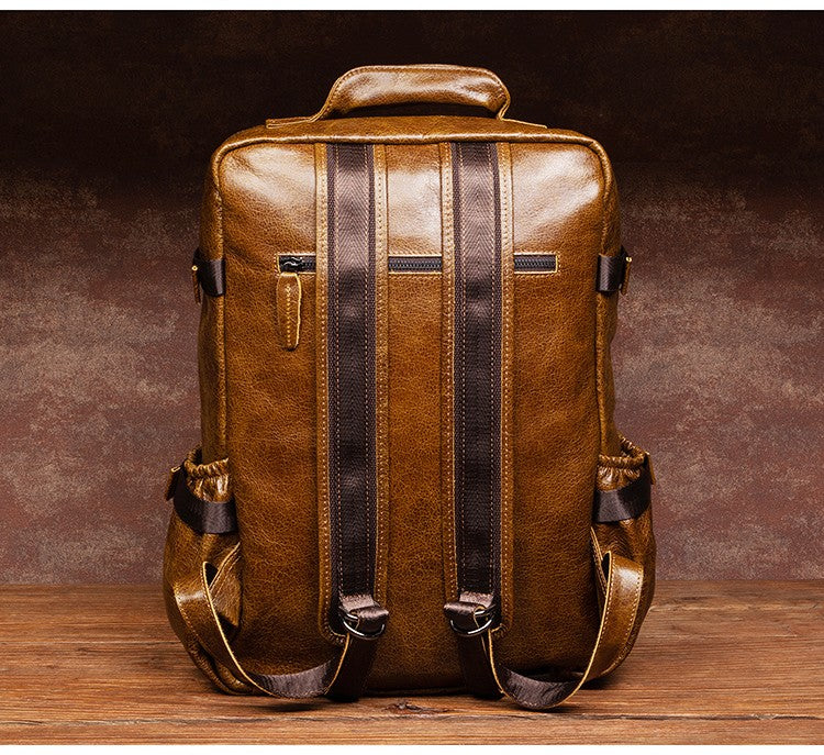 Retro cowhide backpack men and women trend outdoor travel bag leather business computer backpack large capacity