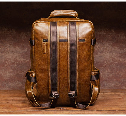 Retro cowhide backpack men and women trend outdoor travel bag leather business computer backpack large capacity