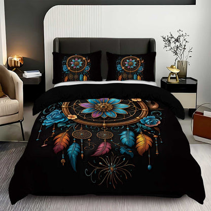 Jogo de cama estampado Boêmio 3 peças, 1*capa de edredom+2*fronha, adequado para quartos de casais e adultos