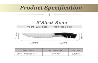 6-Piece Steak Knife Block Set High Carbon Stainless Steel Table Knife And Table Fork Set Double Forged Full Handle Dinner Knife