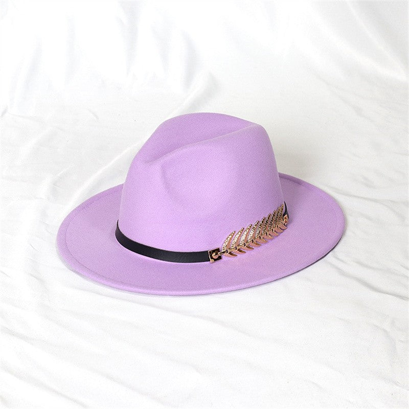 Fedora men's fedora neutral wide brim jazz hat feather belt autumn and winter british vintage panama hat