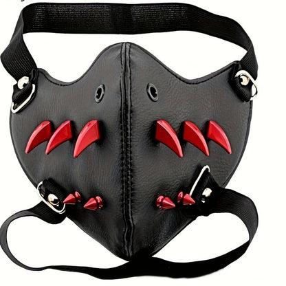 1pc Men's Steampunk Party Protective Face Mask, Motorcycle Mask Cool Red Spikes Cool Exquisite Halloween Easter Adult Mask