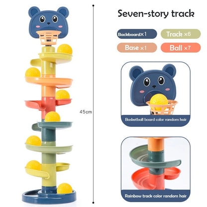 2-7 Layes Track Rolling Ball Pile Tower Early Educational Toy for Babies Rotating Track Educational Stacking Toy for Kids Gift